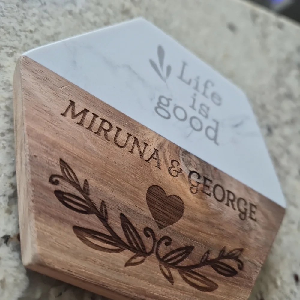 Wood and Marble Coaster with Engraving